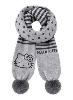 hellokitty正版条纹毛球围巾