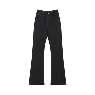 【墨痕】筷子腿神裤 显瘦高腰弹力复古毛边微喇叭牛仔裤-F87057-A