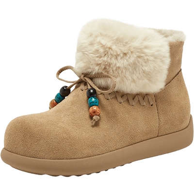 真美诗牛皮时髦串珠时尚雪地靴