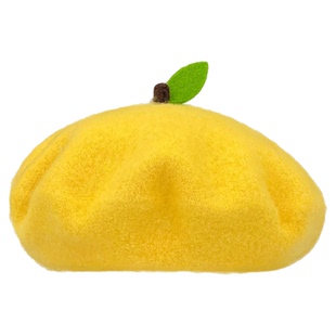可爱柠檬水果毛呢贝雷帽女秋冬季百搭画家帽子百搭显脸小南瓜帽潮