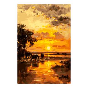 自油自画 数字油画diy手绘手工填充填色减压油彩玄关画 晨光映象