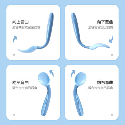 宝宝勺子学吃饭训练自主进食婴儿辅食弯头叉勺可弯曲儿童餐具套装