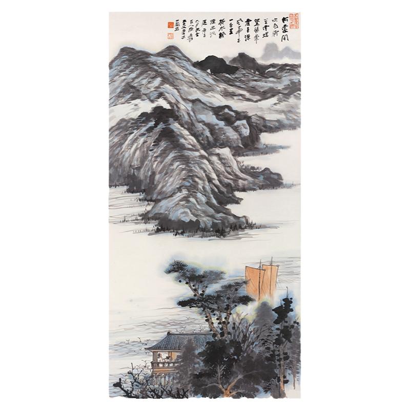 国画张大千真迹山水名画客厅装饰