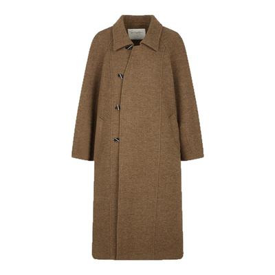 solighter100%羊毛棕色长款大衣
