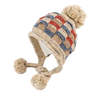 冬季宝宝帽子加绒保暖可爱毛线帽彩子撞色洋气儿童针织护耳帽