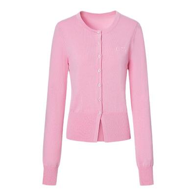 LEDIM WANG粉色毛衣针织开衫女秋季新款慵懒风高级感百搭短款外套