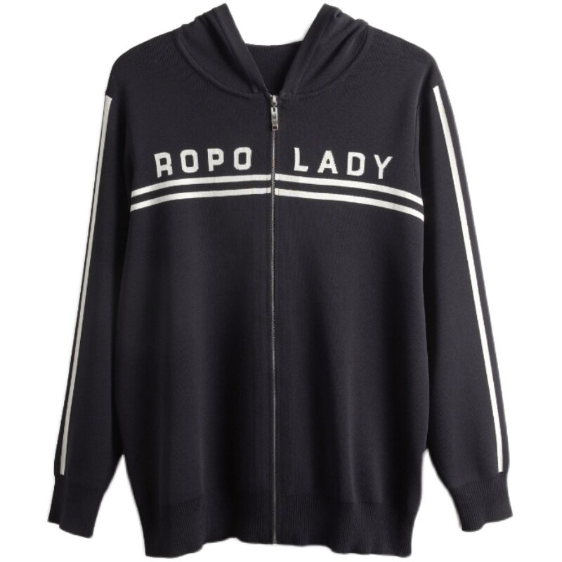 胖太太字母图案连帽宽松条纹