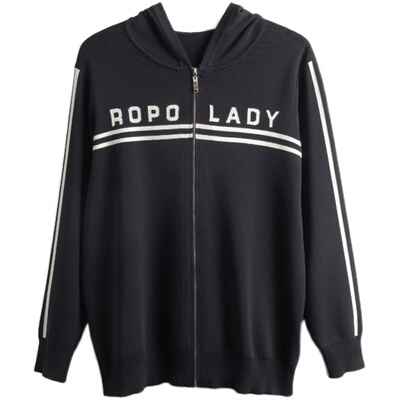 胖太太字母图案连帽宽松条纹