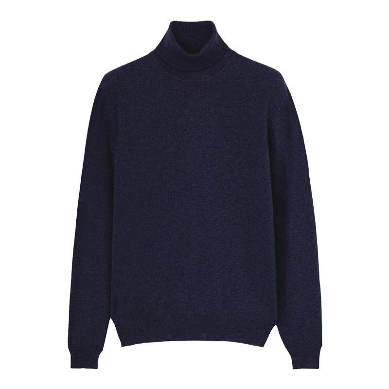 Loro Piana/诺悠翩雅男装海军蓝色轻盈羊绒高领长袖针织衫