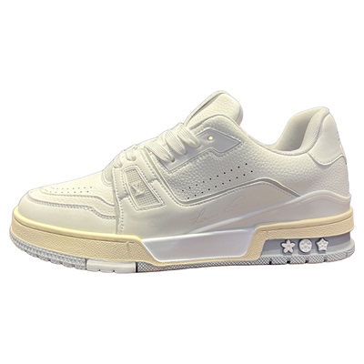 简约白色气垫休闲鞋 皮质打孔低帮板鞋 轻便缓震四季通用 小胖丁