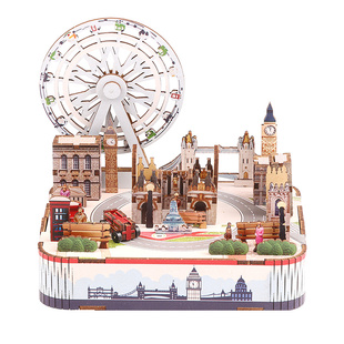 摩天大楼拼装八音盒diy手工音乐盒积木制拼装模型男女孩生日礼物