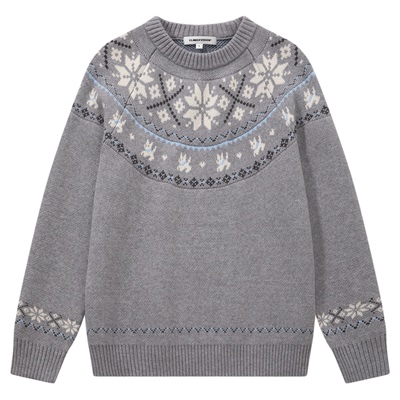 CLIMAX VISION冰岛复古花色费尔岛撞色提花圆领套头毛衣针织衫