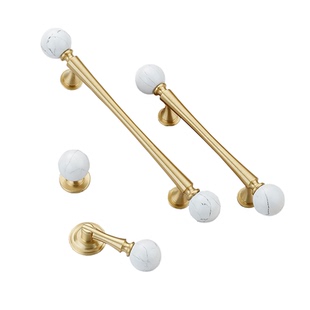 法式轻奢金色黄铜柜门衣柜拉手高档白色大理石纹圆球橱柜抽屉把手