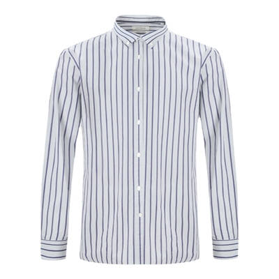 纽扣领条纹休闲长袖衬衫