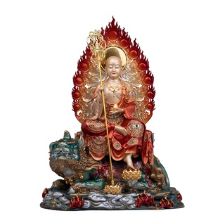 了凡居带骑地藏王佛像家用祝福大愿地藏王菩萨摆件坐谛听铜彩绘