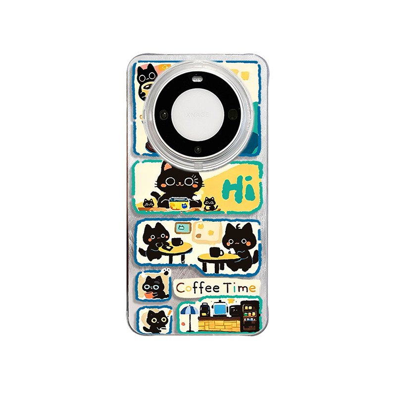 华为NOVA14羽纱13ProMax带挂绳OPPOReno15hi咖啡黑猫苹果16plus手机壳硬17适用iPhone13创意IQOOz11TURBO可爱
