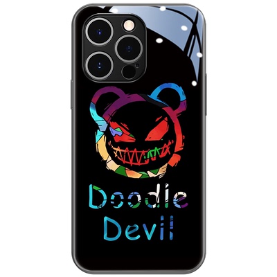 潮牌彩色小恶魔苹果玻璃手机壳
