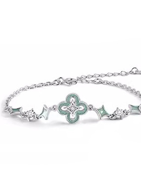 青花瓷四叶草银手链四叶草