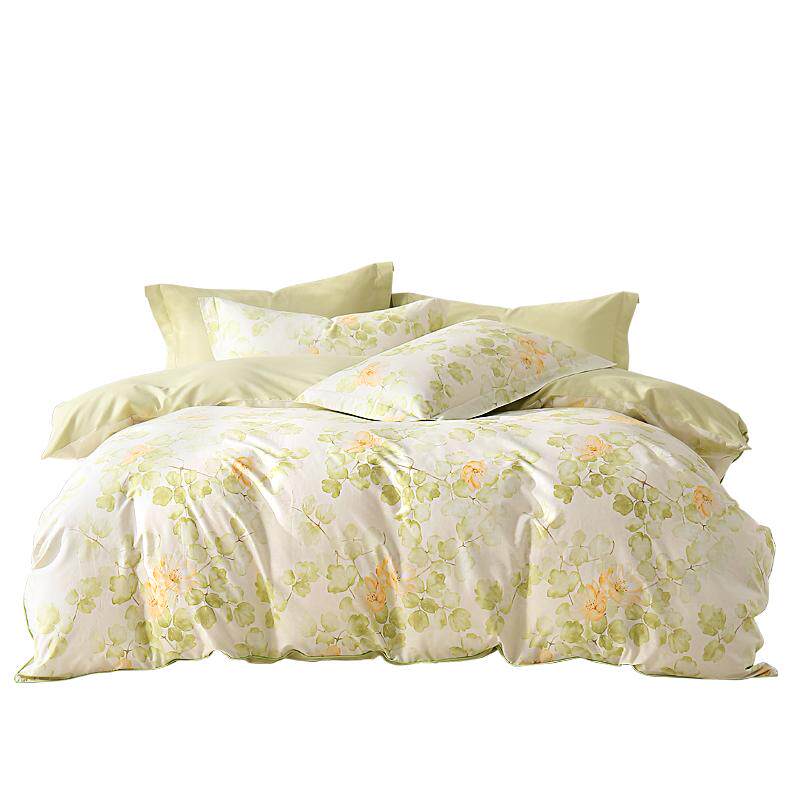 水星家纺100%纯棉AB双版套件被套床单透气家用四件套床上用品