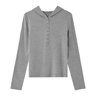 SEAWHEN海维恩秋冬连帽长袖T恤女优可丝抗菌发热亨利领内搭打底衫