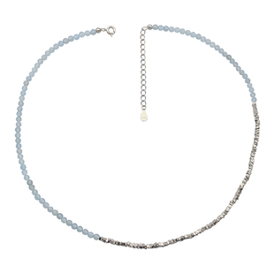 不褪色！原创!碎银子!纯银厚镀白金天然海蓝宝天河石施家珍珠项链