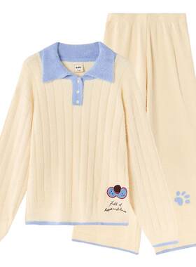 yso【定金预售】情侣睡衣女秋冬季新款半边绒翻领保暖家居服套装D