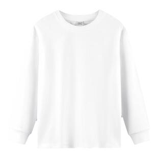 儿童加绒白色打底衫男女童春秋纯棉上衣纯白色收口袖儿童长袖T恤
