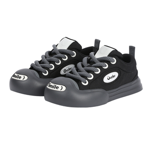 【欧阳娜娜同款】Ouder smiler开口笑帆布鞋厚底增高黑色大头板鞋