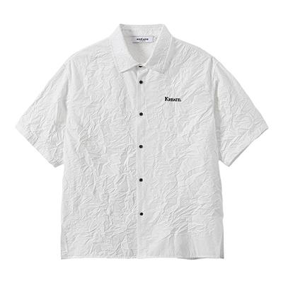 立体褶皱纹理宽松情侣短袖衬衫