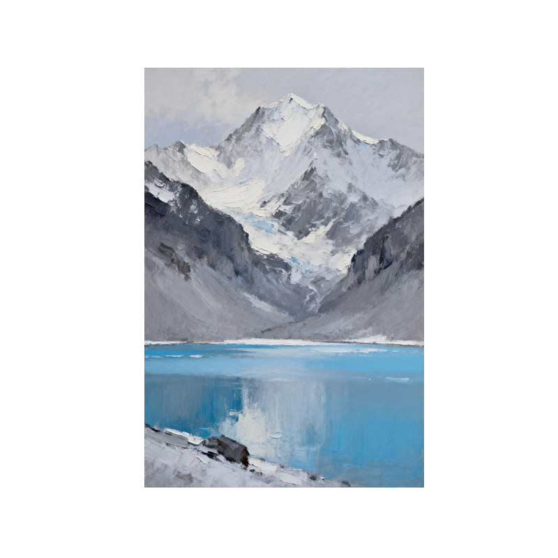 可班手绘油画雪山湖景客厅装饰画