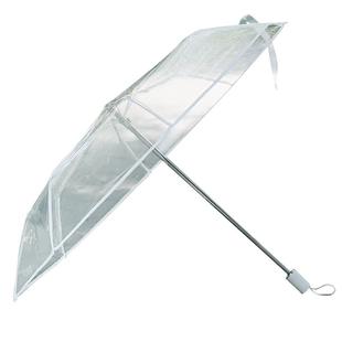 Qiutong小清新白色架子男女通用透明雨伞折叠透明伞三折伞手开伞