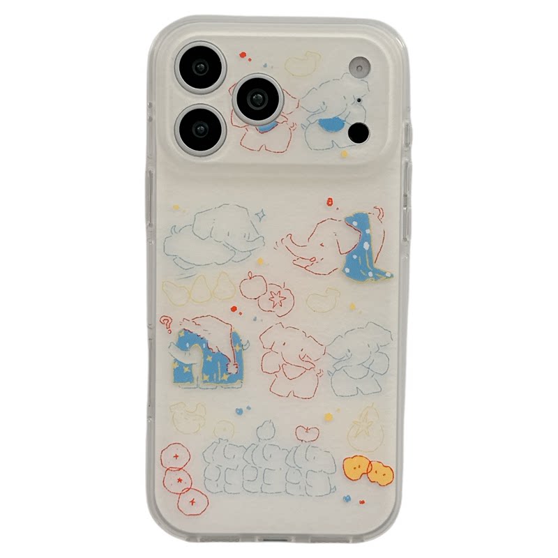 MoreRex俏皮彩色简绘线条大象适用苹果18手机壳iphone17promax新款18pro日韩15全包防摔保护套14女款16超好看