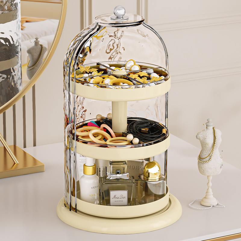 可旋转化妆品收纳盒透明推拉门笔筒口红眉笔彩妆刷梳妆台桌面用品