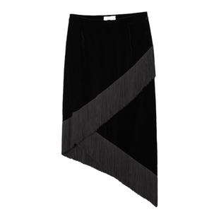 OVV秋冬女装日本进口丝绒不规则下摆流苏半身裙