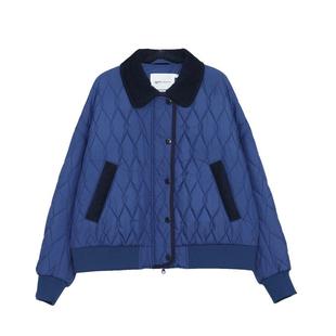 MOVEUP幻走2024冬季新款.FUN系列翻领撞色包边绣花短款棉服外套女