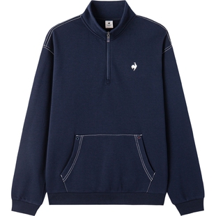 乐卡克法国公鸡秋冬男款加绒半拉链保暖舒适休闲卫衣