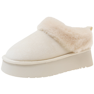 雪地靴女冬季白色厚底加绒保暖增高毛毛鞋2025新款一脚蹬懒人棉鞋