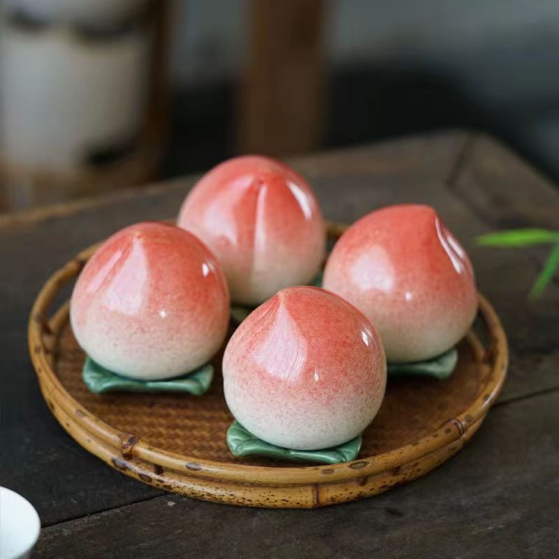 新品 桃茶叶罐喜糖罐小号古风创意陶瓷罐密封罐糖果茶具普洱茶罐