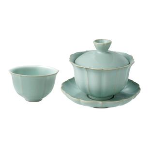 汝窑三才盖碗套装泡茶碗景德镇陶瓷功夫茶具汝瓷盖碗套装礼盒装