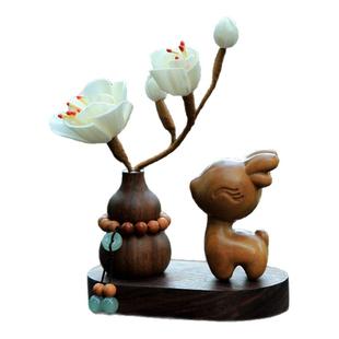 汽车摆件车载中控台车内装饰品绿檀木一鹿平安高端感2025新款男女