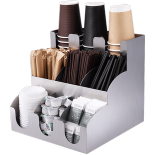 不锈钢纸杯架一次性取分杯器咖啡吧台吸管收纳盒喜茶奶茶店置物架