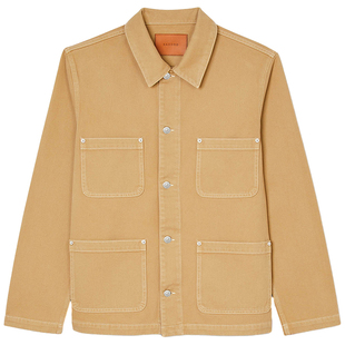 SANDRO Outlets秋冬男装法式复古棉质米黄色多口袋夹克牛仔外套