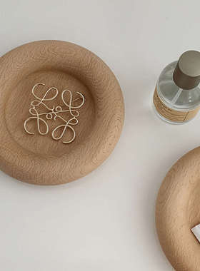 秘密卡车实木摆件日式圆形榉木置物盘钥匙收纳咖啡馆民宿桌面装饰