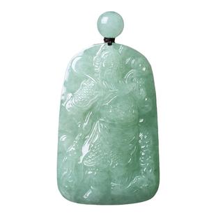 天然缅甸A货翡翠关公吊坠冰糯种珠宝玉石项链牌子挂件男女款玉佩