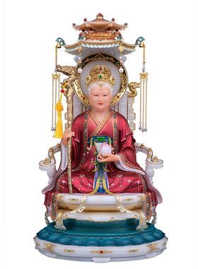 汉白玉彩绘泰山奶奶神像摆件