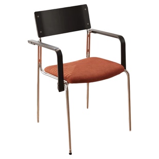 北欧家用实木靠背扶手椅办公瑟芬餐椅中古风设计师黑色软包单人椅