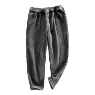 纯棉休闲灯芯绒男士九分裤直筒保暖加厚条绒松紧青年宽松9分裤子