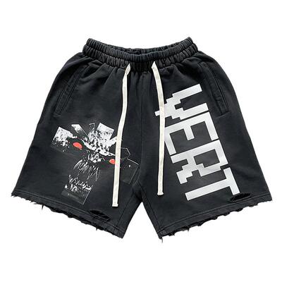 Vertabrae verty shorts 立体印花 黑色破洞运动短裤