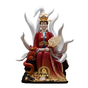 黄铜九尾狐娘娘神像家用装饰摆件