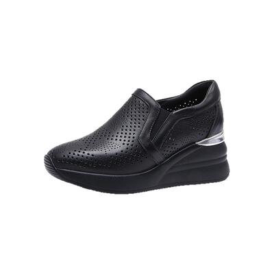 艾淇真皮镂空透气乐福鞋女